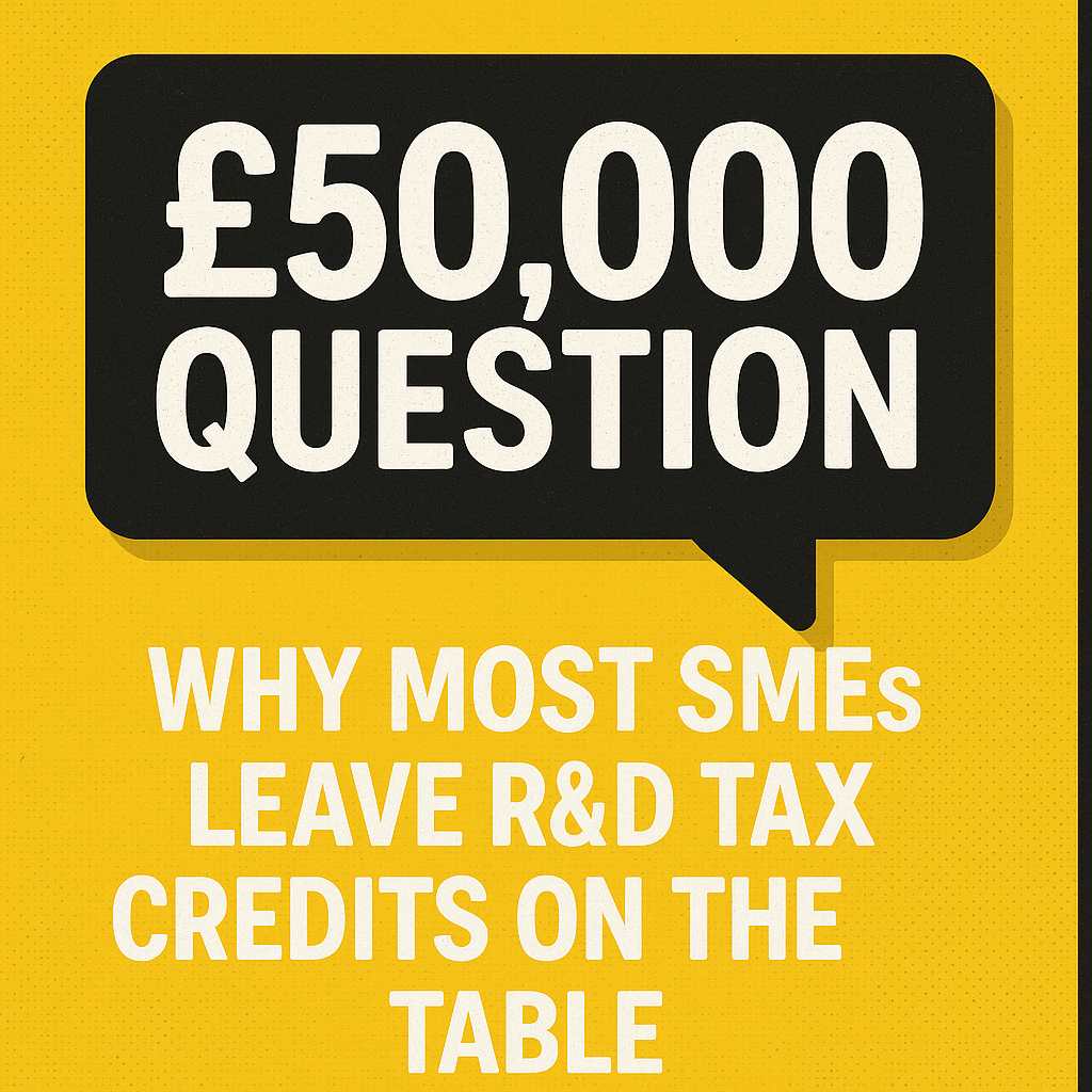 £50,000 question graphic highlighting R&D tax credits that most SMEs leave unclaimed